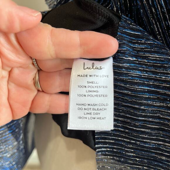 Lulus Glowing Gorgeous Blue Multi Metallic Tiered Mini Dress Size Small - Picture 10 of 13